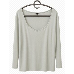 Magaschoni Ribbed Scoop Neck Top Womens L Mint Grey NWT Long Sleeve Micromodal
